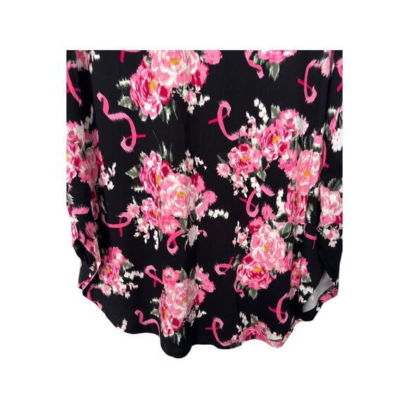 Torrid Super Soft Top Size 1X Black Floral Breast Cancer Ribbon Favorite Tunic - Picture 4 of 12